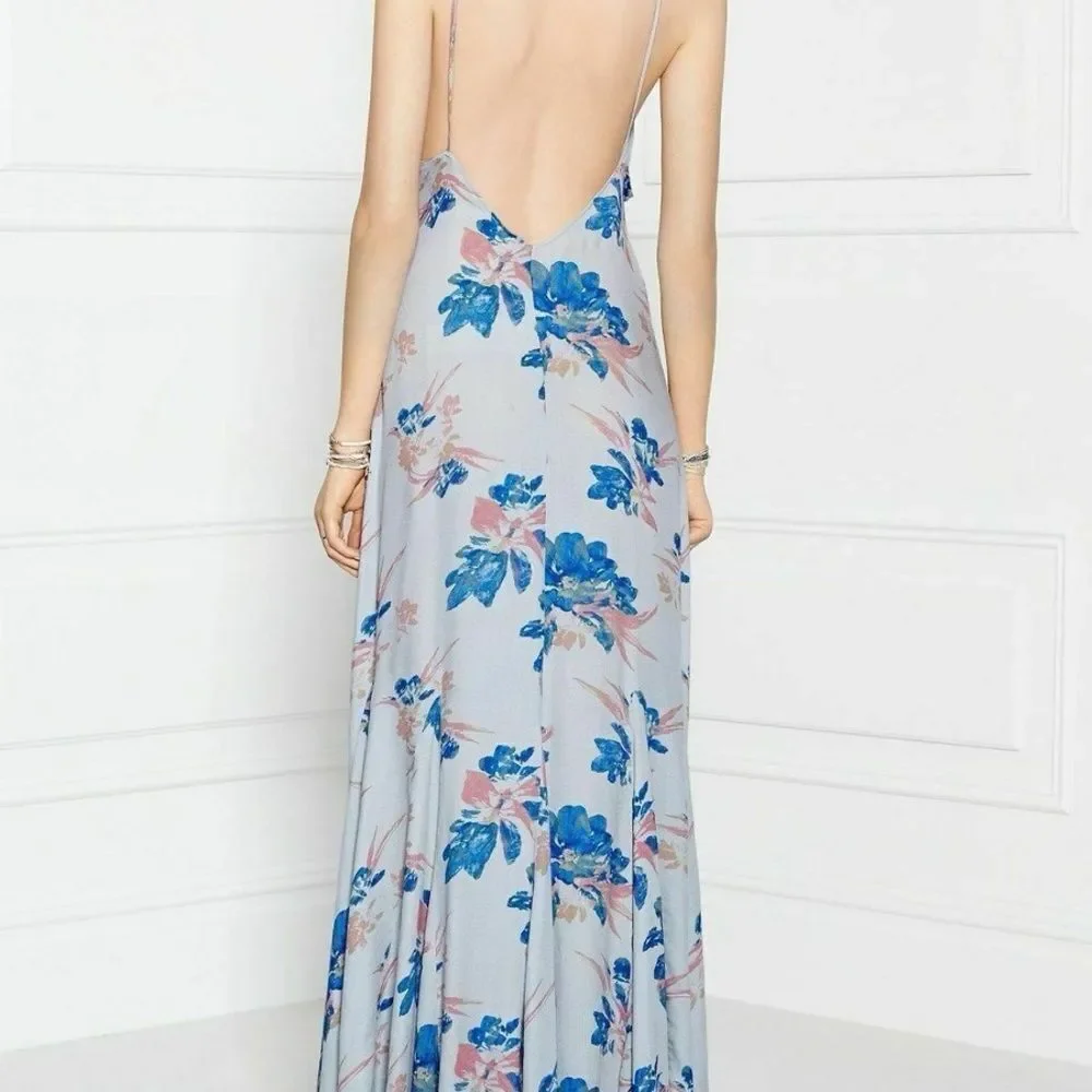 Free People Floral Print Romantic Low Back Boho Long Maxi Slip Dress Sz L - Picture 2 of 10